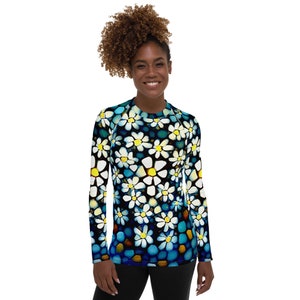 Tico Beach Women&#39;s Rash Guard, SPF, Long Sleeve, Pullover, Colorful Swimwear, Beachwear, Surfing, Water Sports, Rafting, Abstract