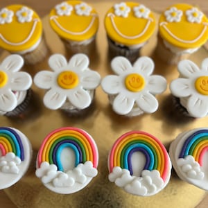 Flower, Rainbows, & Smiley Face fondant Topper Set