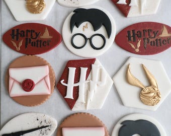 Wizarding World Cake Toppers - Magical Boy Wizard Cupcake Decorations, Custom Magic School Fondant Toppers, Halloween Birthday Party