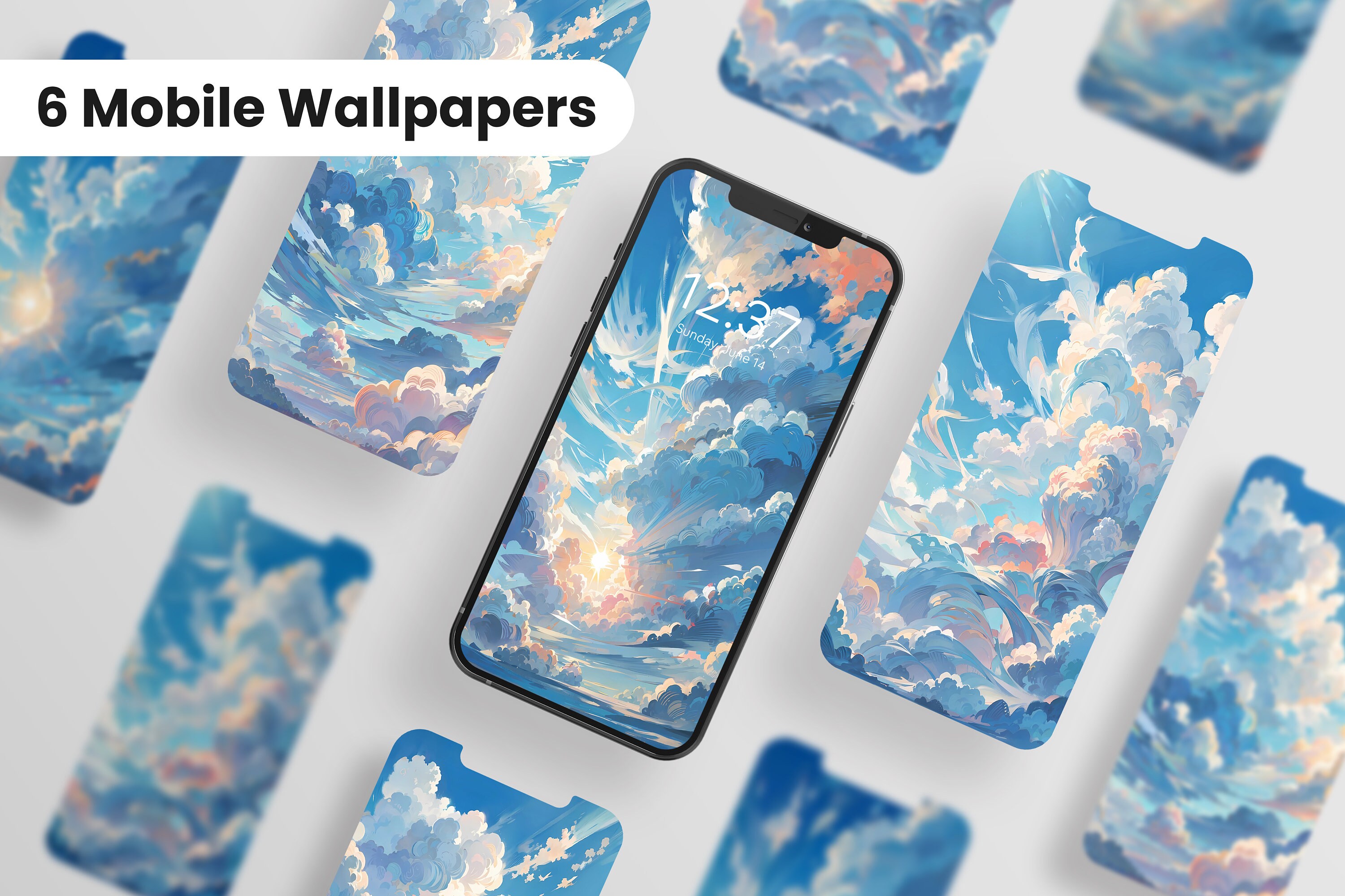 Set of 12 Mobile Wallpaper of Clouds, Digital Aesthetic PC Wallpaper of