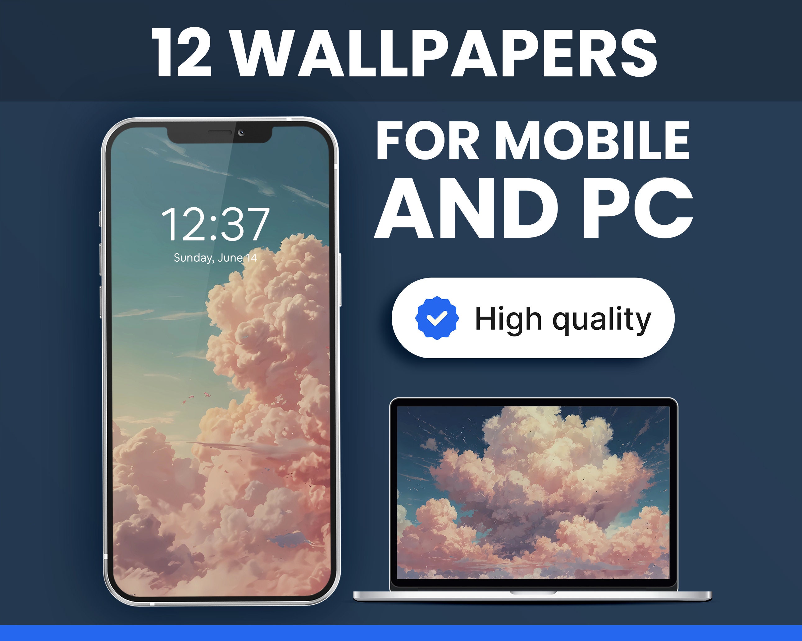 Set of 12 Mobile Wallpaper of Clouds, Digital Aesthetic PC Wallpaper of