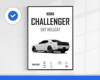 Dodge Challenger SRT Hellcat Digitales Auto Poster für Männer, Sofortiger Download, Wandkunst für Jungen, Schlafzimmer Dekor Home Office, Geschenk für Ehemann