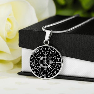 Personalized Aegishjalmur Necklace, Engraved Helm of Awe , Personalized viking jewelry norse mythology Gifts, Engraved Pendant