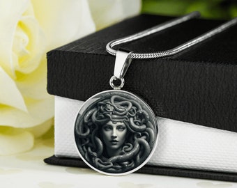 NASZYJNIK MEDUZY, Naszyjnik Bogini, Biżuteria Meduzy, Medalion Meduzy z Mitologii Greckiej, naszyjnik węża, Wisiorek Meduzy, gotycki naszyjnik na prezent