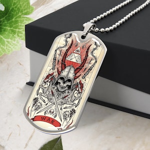 Personalisierte Die Krieg Tarot Karte Halskette, gravierte Tarot Karte Halskette, Tarot Karte Halskette Silber, Tarot Schmuck, individuell gravierte Hundemarke