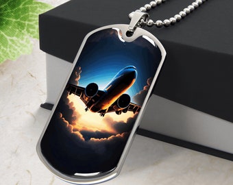 Personalized Airplane Necklace , Engraved plane necklace,plane necklace Personalized Gifts for pilots Engraved dog tag