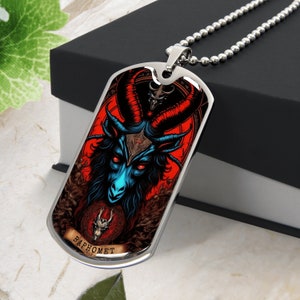 Personalisierte Baphomet Halskette, Gravierte Baphomet Anhänger Halskette, Baphomet Satanischer okkulter Schmuck, Heidnischer Schmuck, Personalisierte Hundemarke