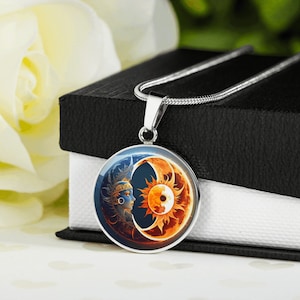 SUN AND MOON Necklace, Sun Moon Necklace, Celestial Necklace, Sun and Moon Jewelry, Moon and Sun, Engraved Jewelry, Personalized Necklace