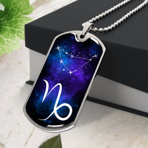 CAPRICORN NECKLACE, Capricorn Jewelry, Astrology Necklace Capricorn Birthday Gift Box, Engraved Dog Tag, Personalized Necklace