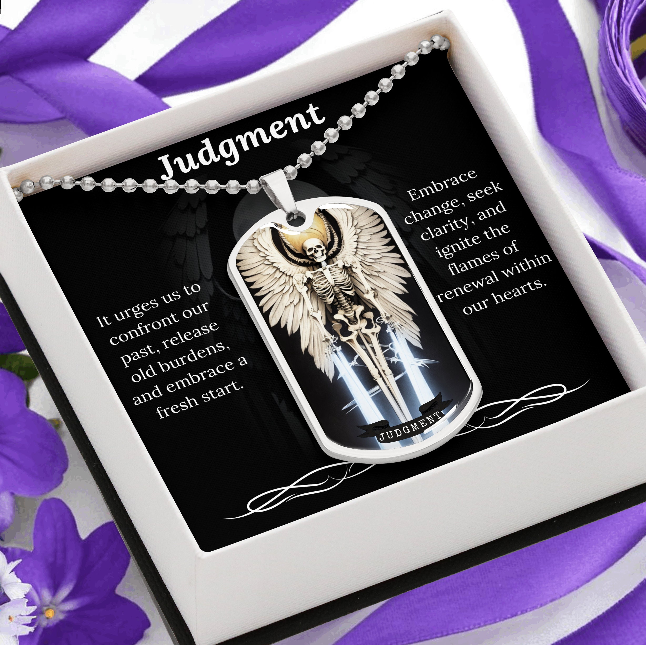 Judgment Card Custom Personalized Judgment Tarot Card Necklace, Engraved Tarot Card Necklace ...