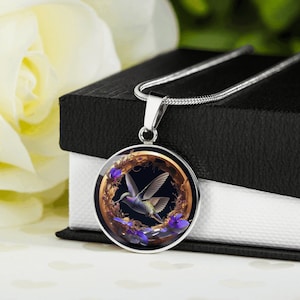 HUMMINGBIRD NECKLACE, Hummingbird Gifts, Hummingbird Jewelry, Bird Pendant, personalized Bird Necklace, Engraved Bird pendant