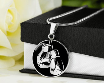 Collar de boxeo personalizado, collar de guante de boxeo grabado, regalos personalizados de artes marciales,