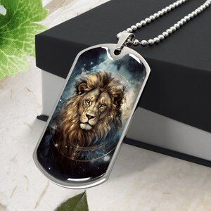 LEO KETTE, Leo Schmuck, Leo Anhänger, Sternzeichen Anhänger, Leo Geburtstag Geschenkbox, gravierte Hundemarke, personalisierte Halskette
