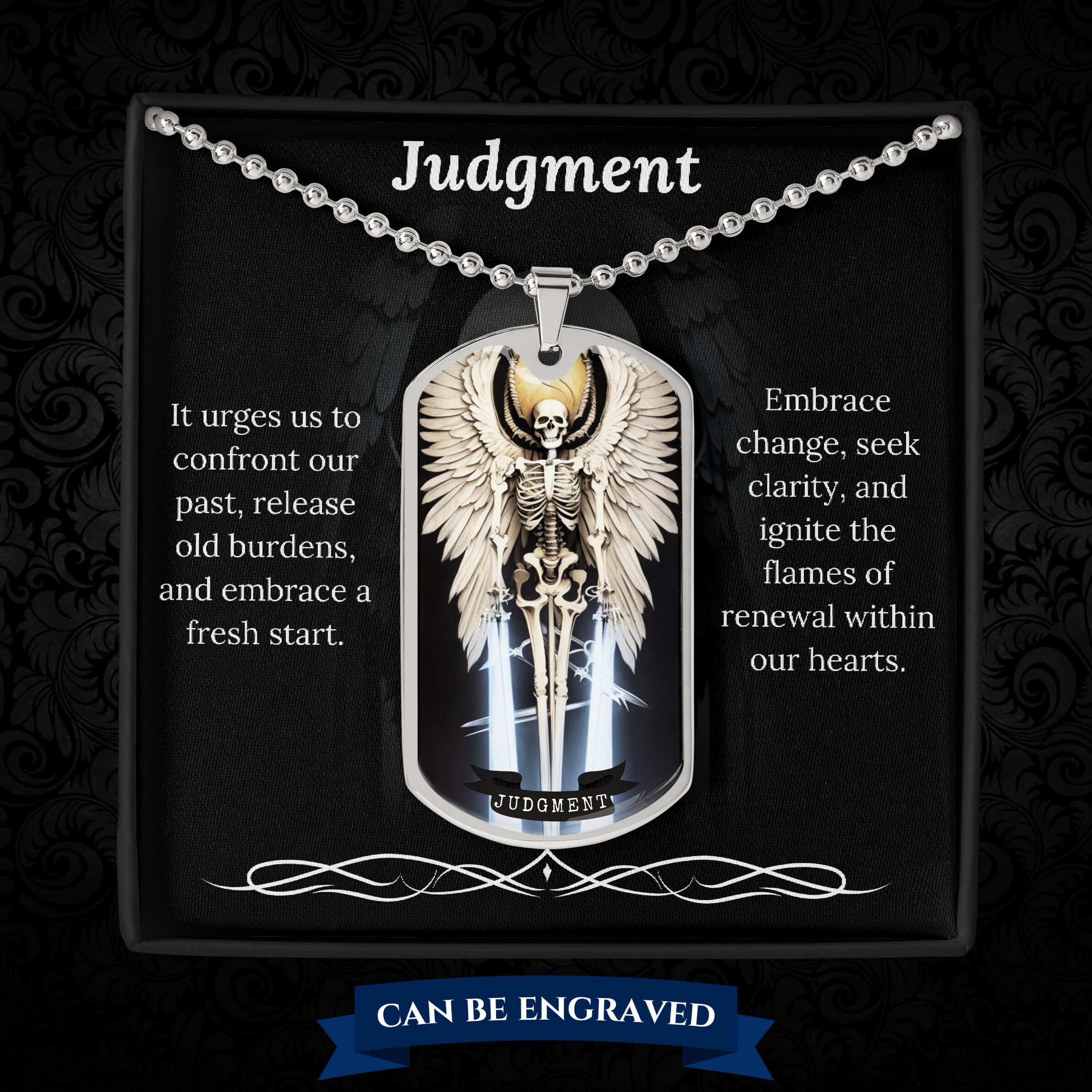 Judgment Card Custom Personalized Judgment Tarot Card Necklace, Engraved Tarot Card Necklace ...