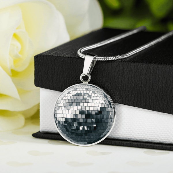 Collier boule à facettes personnalisé, pendentif boule disco gravé, bijoux personnalisés boule disco