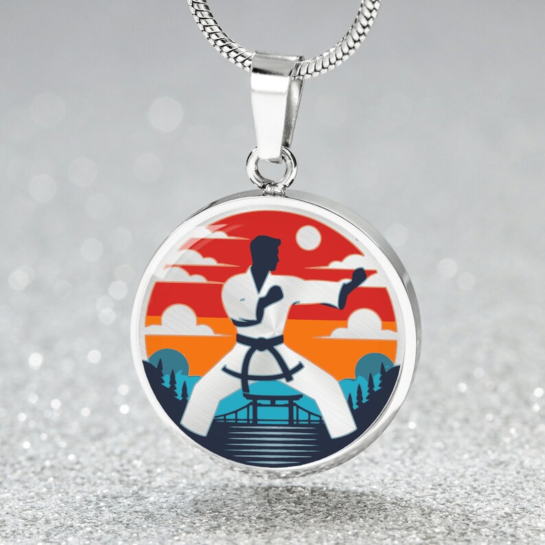 Personalized Karate Necklace, Engraved Martial Arts Jewelry