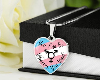 Collar transgénero personalizado, Joyería transgénero grabada, Regalos personalizados para trans, Collar con colgante de corazón grabado
