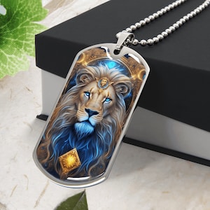 NASZYJNIK LEO, Biżuteria Leo, Wisiorek Leo, Wisiorek ze znakiem zodiaku, Pudełko na prezent urodzinowy Leo, Grawerowany nieśmiertelnik, Spersonalizowany naszyjnik