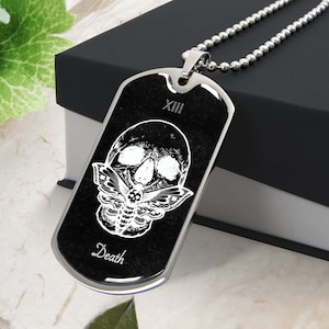 Personalisierte Tod Tarot Karte Halskette, gravierte Tarot Karte Halskette, Tarot Karte Halskette Silber, Tarot Schmuck, individuell gravierte Hundemarke
