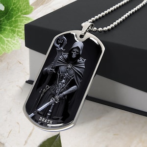 Personalisierte Tod Tarot Karte Halskette, gravierte Tarot Karte Halskette, Tarot Karte Halskette Silber, Tarot Schmuck, individuell gravierte Hundemarke