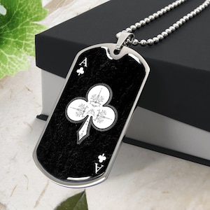 Personalized Ace Of Clubs Necklace, Engraved Ace Pendant , Personalized Poker Gifts, Engraved Dog Tag
