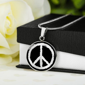 PEACE SIGN NECKLACE, Peace Sign Charm, Hippie Necklace, Peace Sign Jewelry, Boho Necklace, Engraved Personalized Necklace