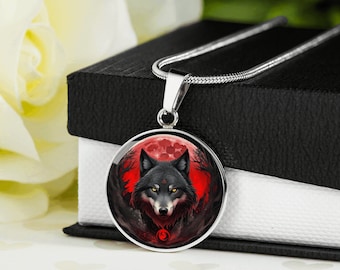 WOLF NECKLACE, silver wolf pendant, wolf jewelry, wolf pendant, animal necklace, charm necklace, wolf gifts, moon necklace, spirit animal