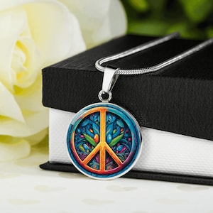 PEACE SIGN NECKLACE, Peace Sign Charm, Hippie Necklace, Peace Sign Jewelry, Boho Necklace, Engraved Personalized Necklace