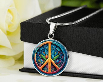 COLLAR DE SIGNO DE PAZ, Encanto de signo de paz, Collar hippie, Joyería de signo de paz, Collar boho, Collar personalizado grabado