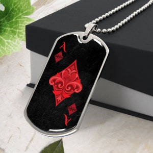 Personalisierte Diamant-Ass-Halskette, gravierter Ace-Anhänger, personalisierte Pokergeschenke, gravierte Hundemarke
