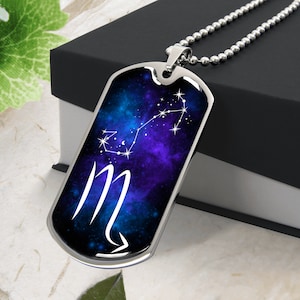 SCORPIO NECKLACE, Scorpio Jewelry, Scorpio Pendant, Zodiac Sign Necklace, Scorpio Gift Box Engraved Dog Tag Personalized Necklace