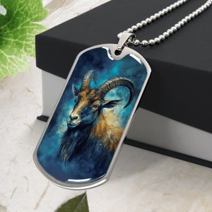 CAPRICORN NECKLACE, Capricorn Jewelry, Astrology Necklace Capricorn Birthday Gift Box, Engraved Dog Tag, Personalized Necklace