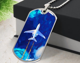 Personalized Airplane Necklace , Engraved plane necklace,plane necklace Personalized Gifts for pilots Engraved dog tag