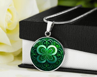 FOUR LEAF CLOVER Necklace, Leaf Necklace, Clover Necklace, Lucky Charm Necklace, Flower Necklace, Engraved Jewelry, Personalized Necklace