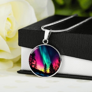 Personalized Aurora Borealis Necklace, Engraved Northern Lights Pendant , Personalized  Nature lovers Gifts, Engraved PendantPersonalized Au