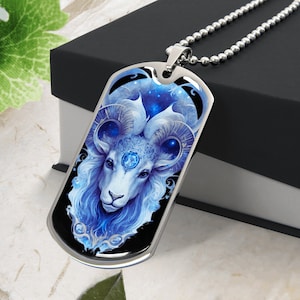 CAPRICORN NECKLACE, Capricorn Jewelry, Astrology Necklace Capricorn Birthday Gift Box, Engraved Dog Tag  Personalized Necklace