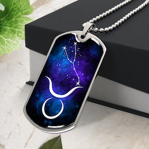 TAURUS NECKLACE, personalized taurus gift box, taurus jewelry birthday gift  engraved Dog Tag personalized zodiac necklace