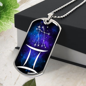 Gemini GEMINI NECKLACE, Gemini Jewelry, Astrology Necklace, Gemini Pendant Birthday Gift, Engraved Dog Tag, Personalized Necklace