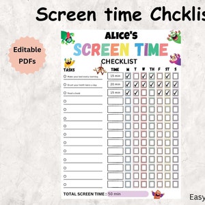 Earn Screen Time for Kids Editable Checklist