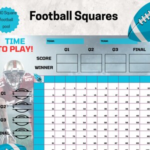 Football Square Printable | Editable Football Fundraiser Template | 100 Squares for Betting | Fun Party Game | Instant Download