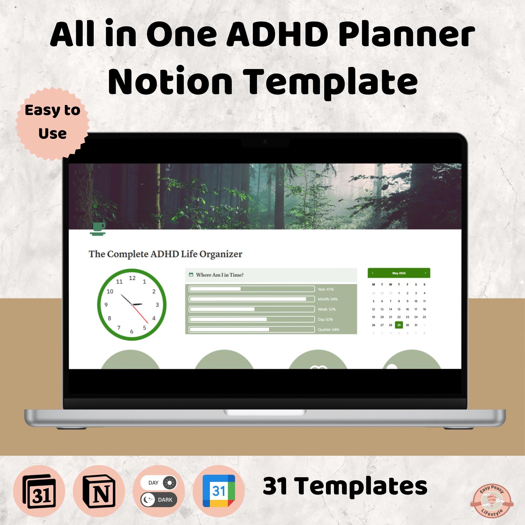 Notion ADHD Planner Template, Student Productivity, Habit Tracker ...