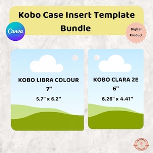 K&ouml;nnte beinhalten: Ein digitales Produktpaket mit Kobo-H&uuml;lleneinsatzvorlagen. Die Vorlagen sind f&uuml;r Kobo Libra Colour (7", 14,5 cm x 15,7 cm) und Kobo Clara 2E (6", 15,9 cm x 11,2 cm). Das Design enth&auml;lt ein Canva-Logo und das Label "Digitales Produkt".