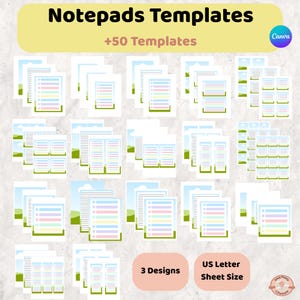 Printable Notepad Template Bundle, Editable Lined Notepad Canva Templates, DIY Memo Pad Layouts, Digital Download