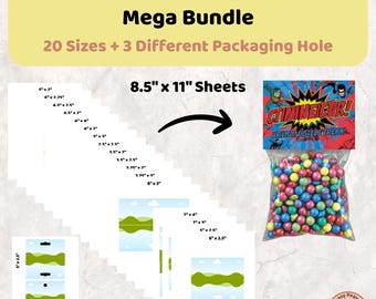 Megapack de plantillas para decorar bolsas de dulces / Pack editable en Canva, etiquetas imprimibles para regalos de fiesta, decoración DIY para bolsas de dulces, descarga instantánea