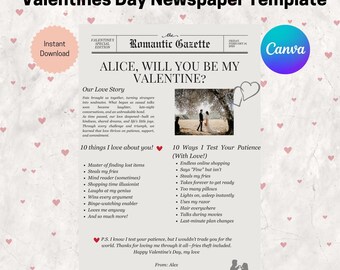 Valentine’s Day Newspaper Template, Custom Printable Cupid Post, Personalized Valentine Gift, DIY Love Letter, Instant Download