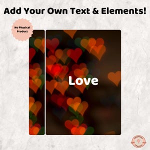 K&ouml;nnte beinhalten: Ein digitales Design mit einem dunklen Hintergrund, der mit verschwommenen Herzformen in Rot-, Orange- und Gelbt&ouml;nen gef&uuml;llt ist. Das Wort "Love" steht wei&szlig; in der Mitte. Das Design ist zum Hinzuf&uuml;gen von Text und Elementen gedacht.