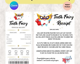 Tooth Fairy Letter And Receipt Template, Lost Tooth Certificate Printable, Editable Canva Keepsake, First Lost Tooth Download