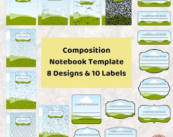 Komposition Notebook-Vorlage, Benutzerdefiniertes bearbeitbares Notebook-Cover, druckbare Canva-Vorlage für den Schulanfang