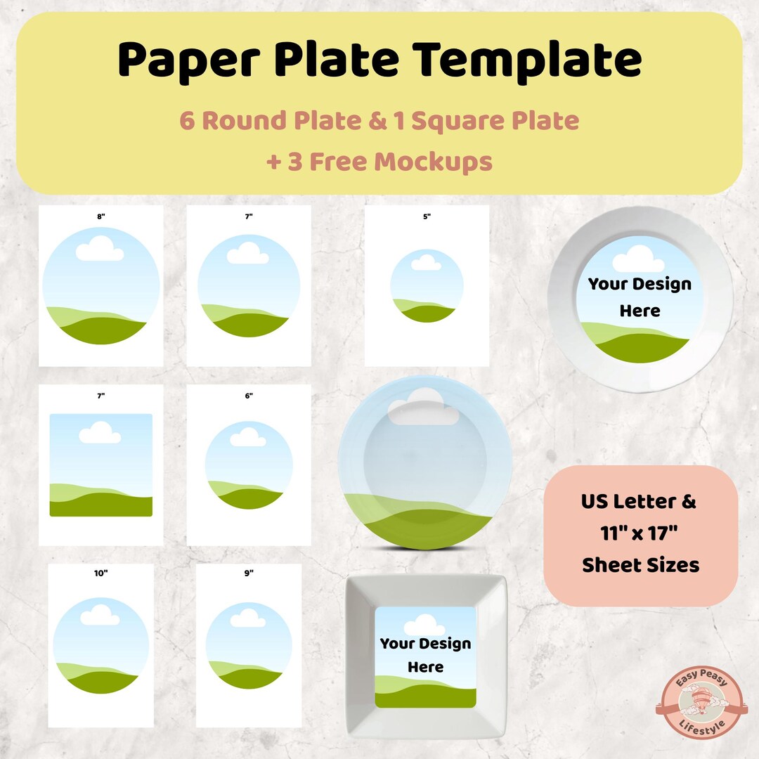 Paper Plate Template | Editable Charger Plate Mockup, Party Favor ...
