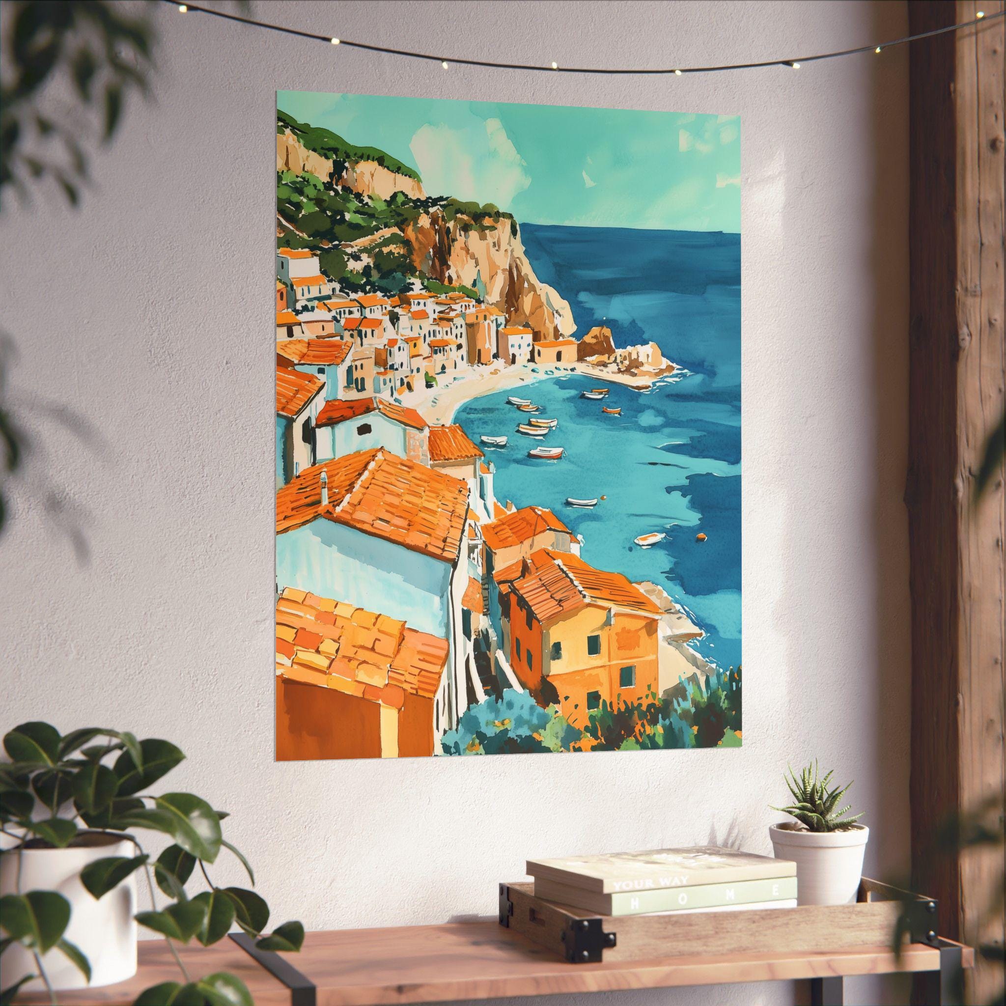 Sicilian Village Art Print: Italy Seaside, Terracotta Roof Decor